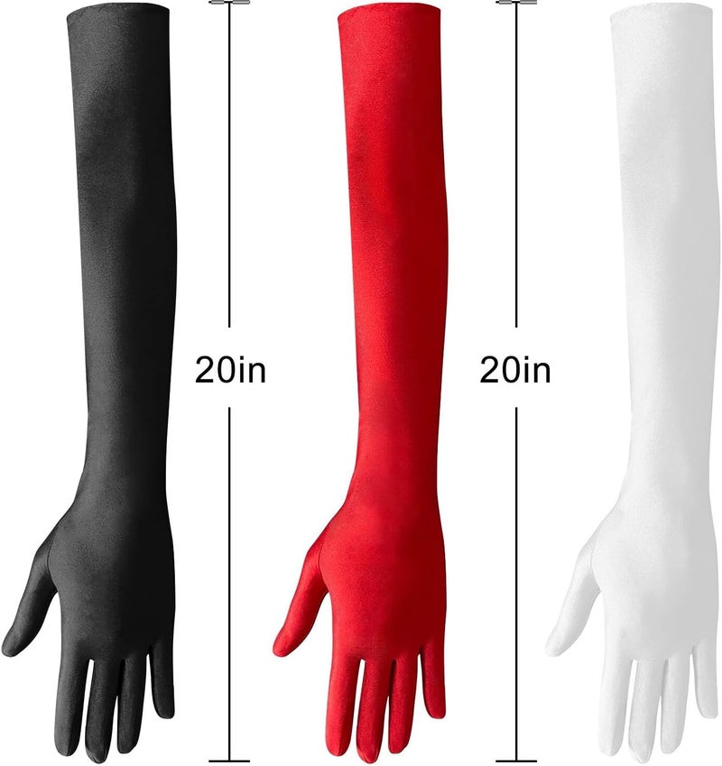 Nackiy Long Black Opera Gloves for Women, 1920s Satin Stretchy Elbow Length Party Gloves Costumes Bridal, 20inch - Image 5